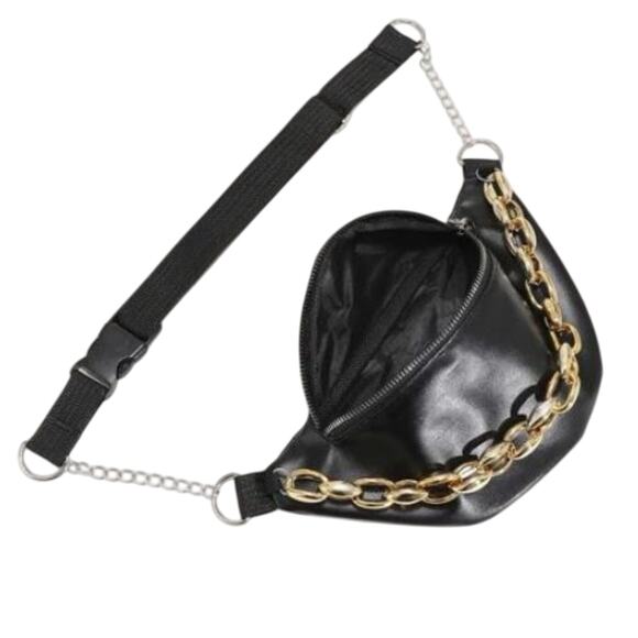 Glamor Fanny Pack Luxe SAFETY Bum Bag Gold CHAIN Preppy FANCY Sleek Chic BLACK - Picture 4 of 6